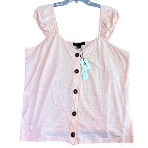 Sanctuary Womens XL Peach‎ Tank Top Button Front Ruffle Strap Slub Knit Summer
